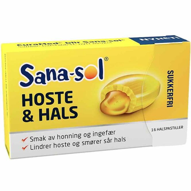 Hovedbilde Sana-Sol Hoste & Hals Honning & Ingefær 16 stk 