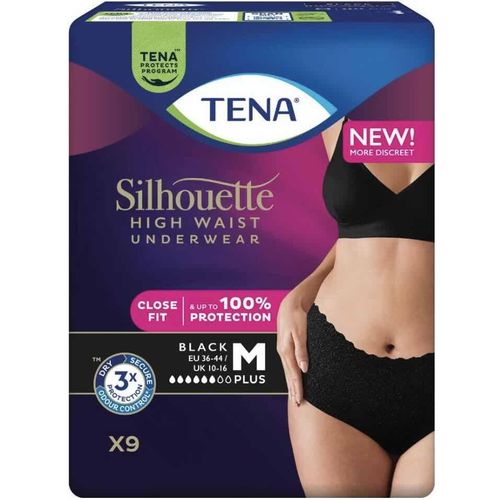 Tena Silhouette Pants Plus High Waist Buksebleie Sort M 9 stk 
