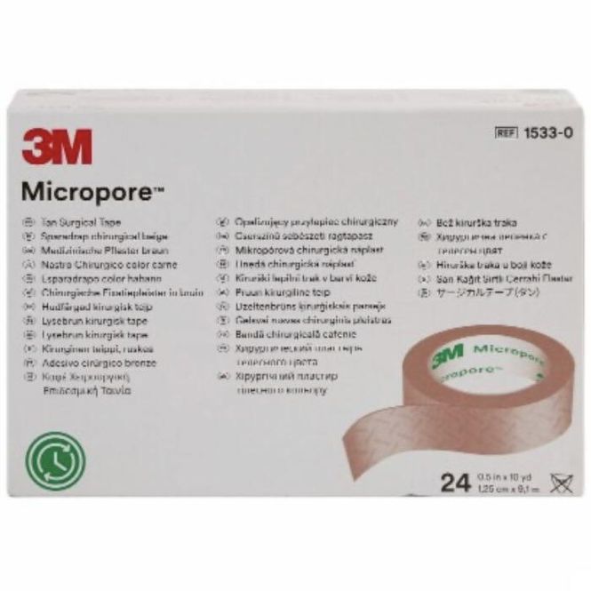 Hovedbilde Micropore Kirurgisk Tape Lys Brun 1,25 cm x 9,1 m 24 stk