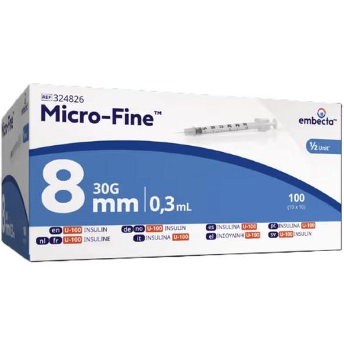 Embecta Micro-Fine Insulinsprøyter 0,3 ml 8 mm 100 stk