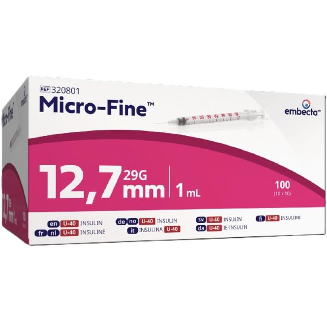 Hovedbilde Embecta Micro-Fine Insulinsprøyte Til Dyr U-40 1 ml 12,7 mm 100 stk