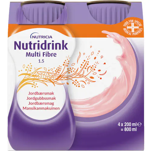 Nutridrink Multi Fibre Jordbær 4 x 200 ml