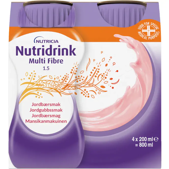 Hovedbilde Nutridrink Multi Fibre Jordbær 4 x 200 ml