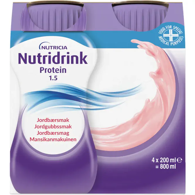 Hovedbilde Nutridrink Protein 1.5 Jordbær 4 x 200 ml