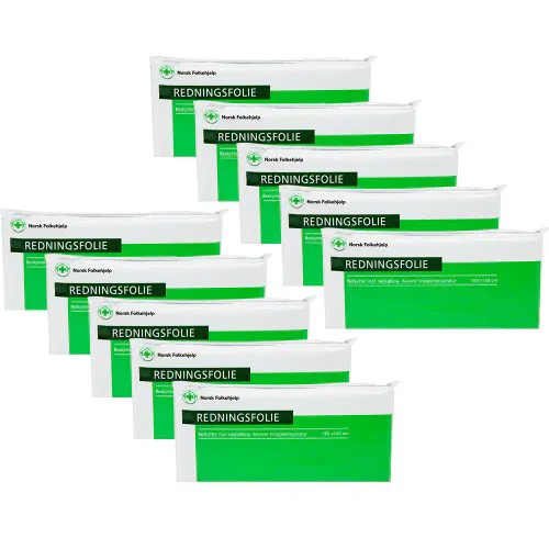Norsk Folkehjelp Redningsfolie 185 x 130 mm Klinikkpakke - 10 stk