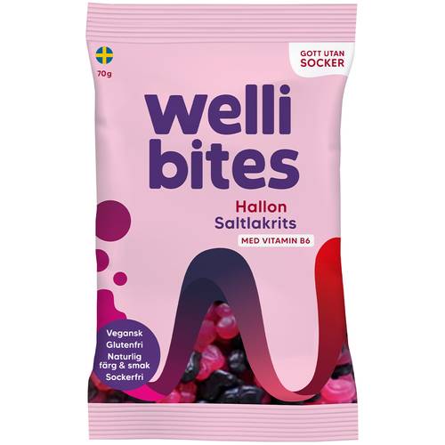 Wellibites Bringebær & Saltlakris 70 g