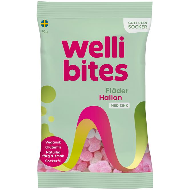 Hovedbilde Wellibites Hyllebær & Bringebær 70 g