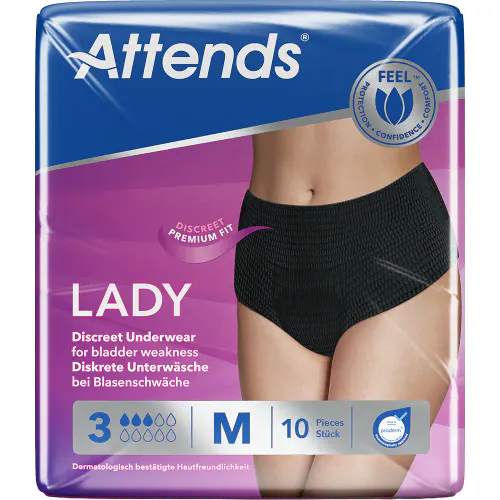 Attends Lady Discreet Underwear Buksebleie 3 M Sort 10 stk