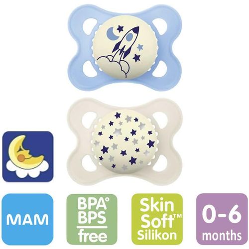 Mam Original Night 0-6 mnd Silk Teat Blå 2 stk