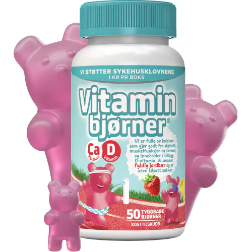 Vitaminbjørner Kalsium+D-Vitamin Jordbær 50 stk