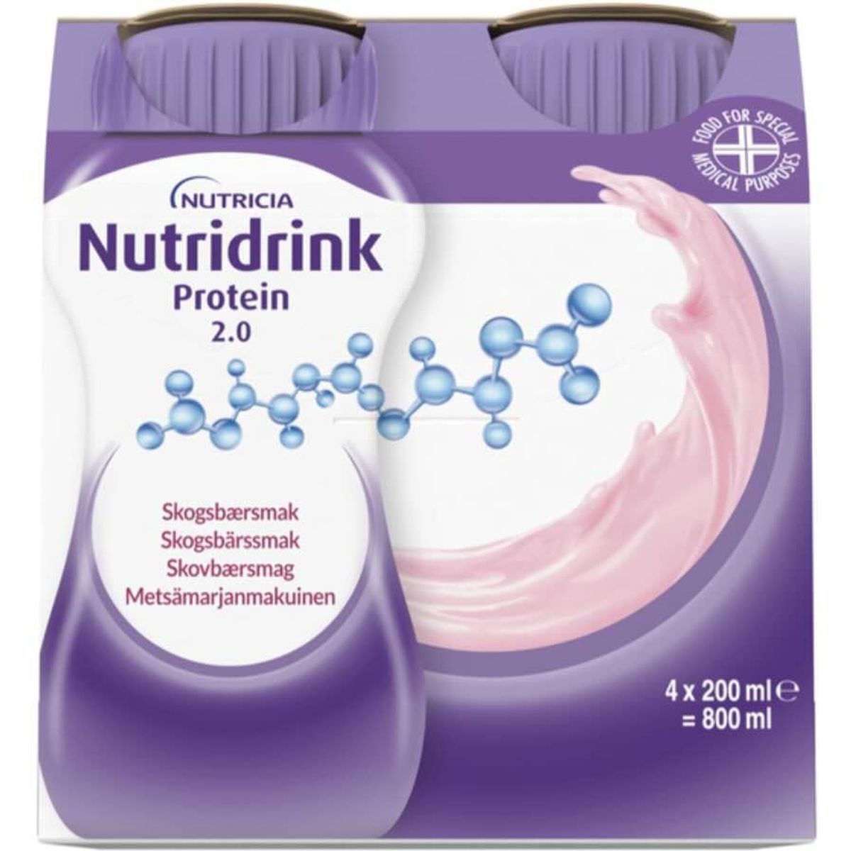Nutridrink Protein 2.0 Næringsdrikk Skogsbær 4x200 ml