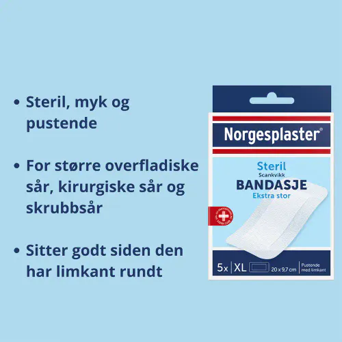 Norgesplaster Scankvikk Bandasje Sterile Hvit 20 x 9,7 cm 5 stk