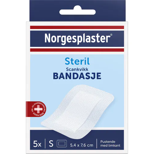 Norgesplaster Scankvikk Bandasje Sterile Hvit 5,4 x 7,6 cm 5 stk