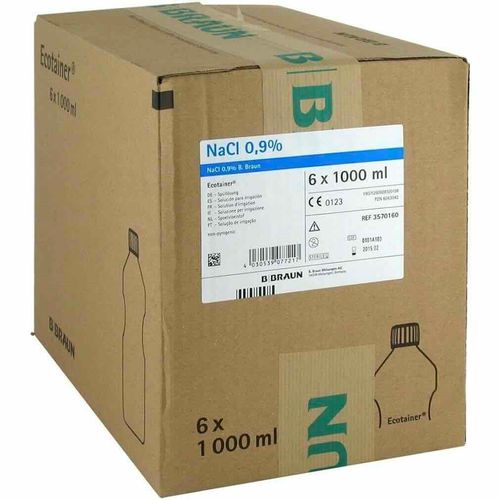 Natriumklorid 0,9 % Skyllevæske Ecotainer Helleflaske 6 x 1000 ml