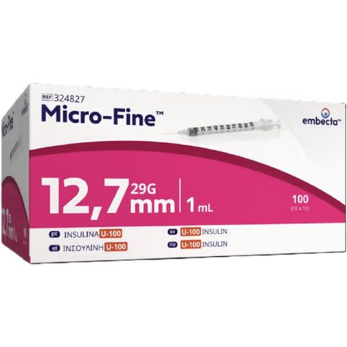 Embecta Micro-Fine Insulinsprøyter 1,0 ml 12,7 mm 100 stk