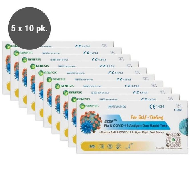 Hovedbilde EZER Influensa + COVID-19 Antigen Duo Bedriftspakke - 50 Selvtester